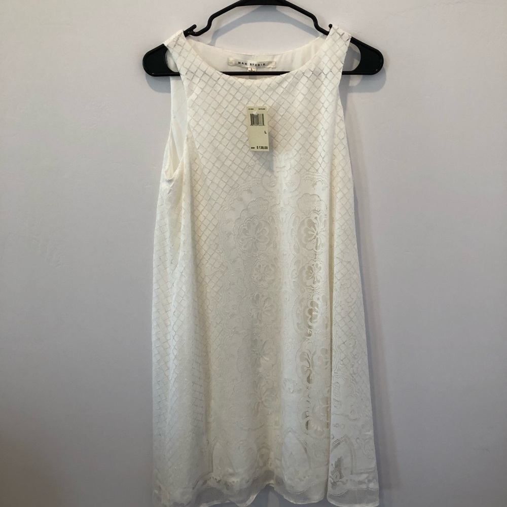 Max Studio White Floral Lace Sleeveless Dress sz L - Picture 1 of 6